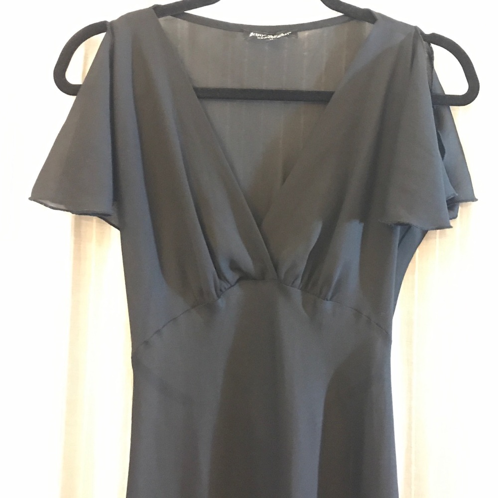 Betsey Johnson Sheer Black Chiffon V Neck Midi Dress Size M